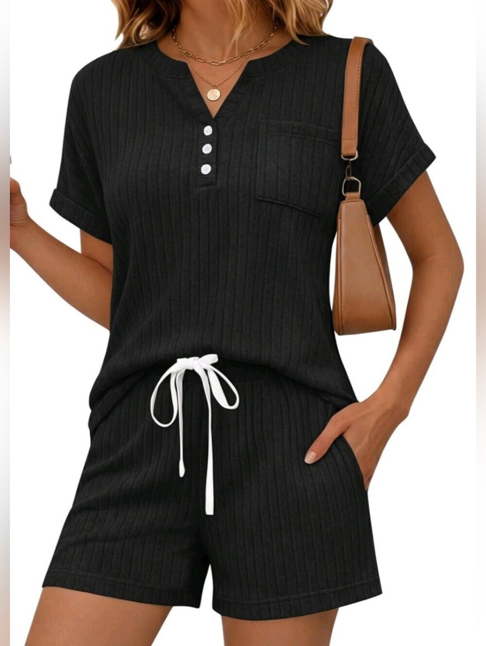 Yousify Black Textured 2 Piece Lounge Set Size Medium New With Tag